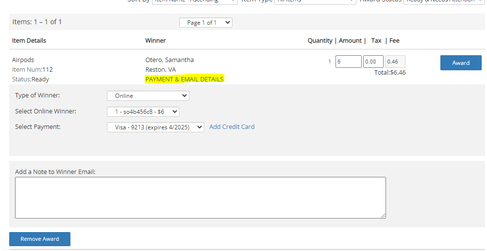 How to Award an Item to Another Bidder FrontStream